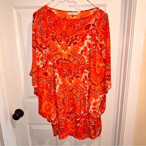 Trina Turk Orange & Red Pullover Dress With A Vibrant Print Size Small?